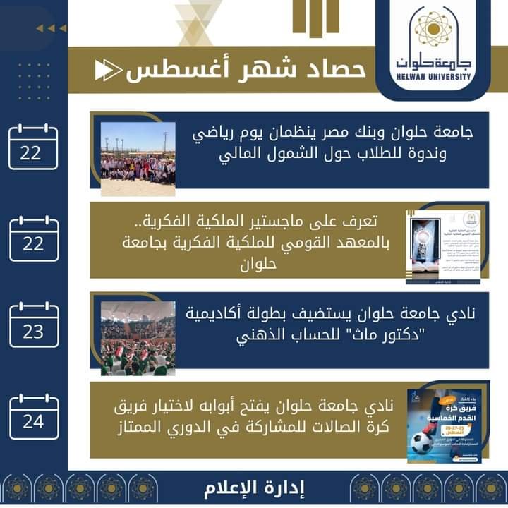 حصاد جامعة حلوان شهر اغسطس 2024