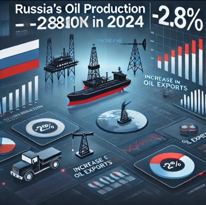 تراجع إنتاج النفط الروسي بنسبة 2.8% وارتفاع الصادرات في عام 2024