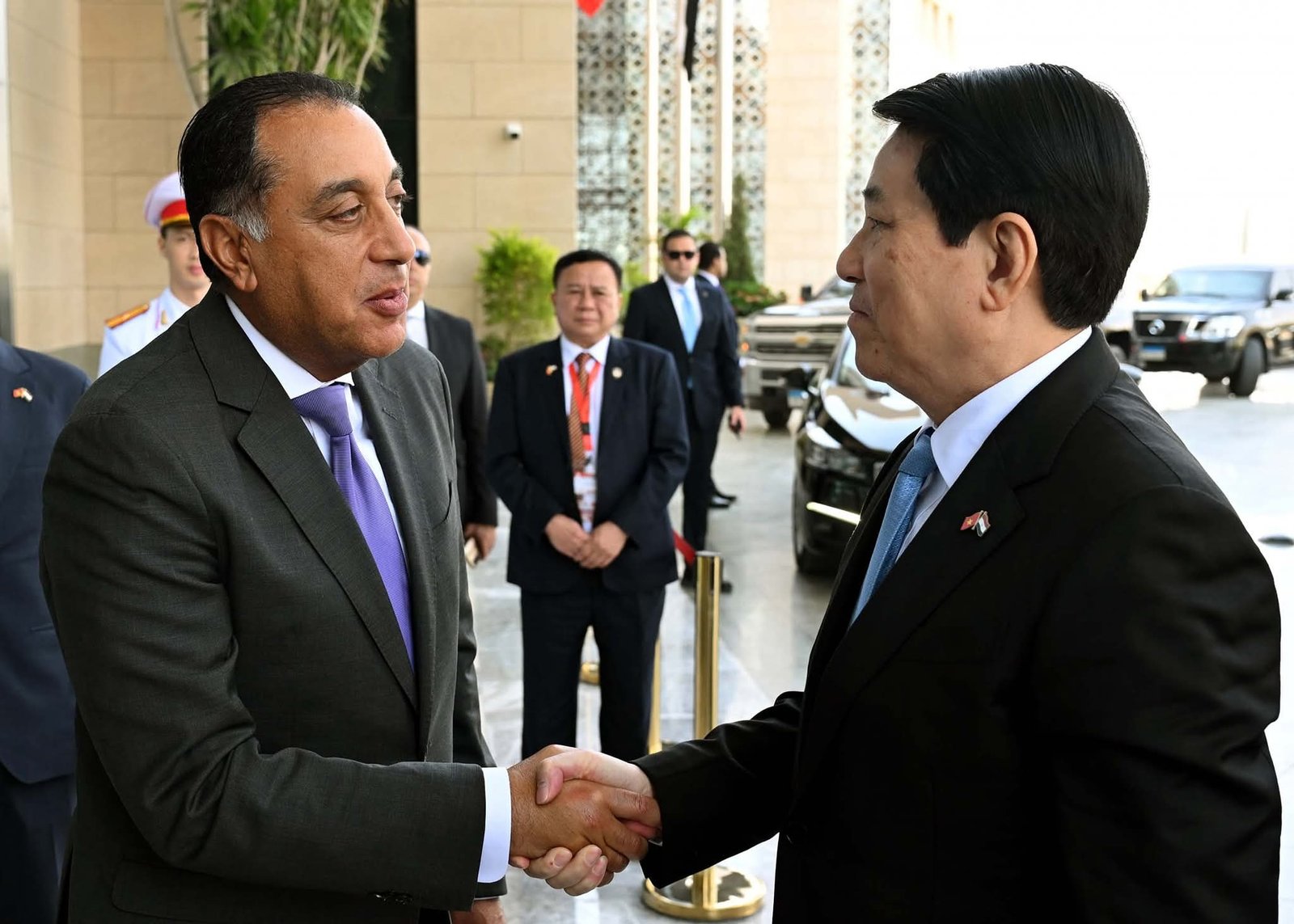 رئيس الوزراء يستقبل رئيس جمهورية فيتنام الاشتراكية والوفد المرافق بالعاصمة الإدارية الجديدة