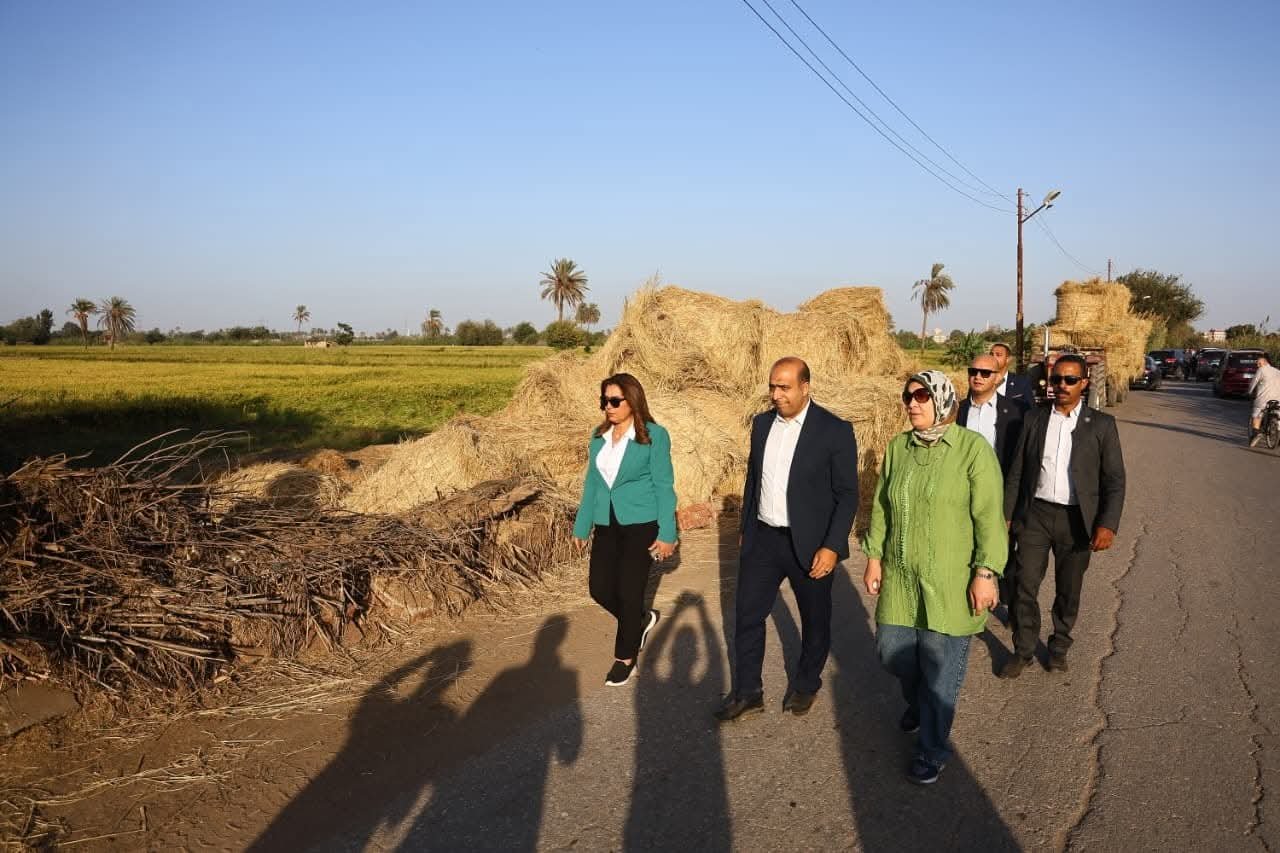 وزيرة التنمية المحلية والقائم بأعمال وزير البيئة في جولة مفاجئة لمنظومة جمع قش الأرز بالدقهلية والقليوبية