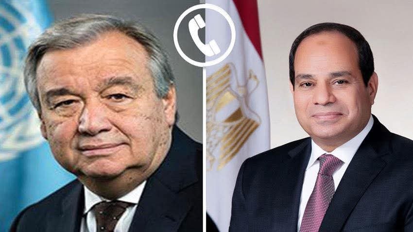 “اتصال هاتفي بين السيسي وجوتيريش: يؤكد على تنفيذ اتفاق وقف إطلاق النار في غزة”.