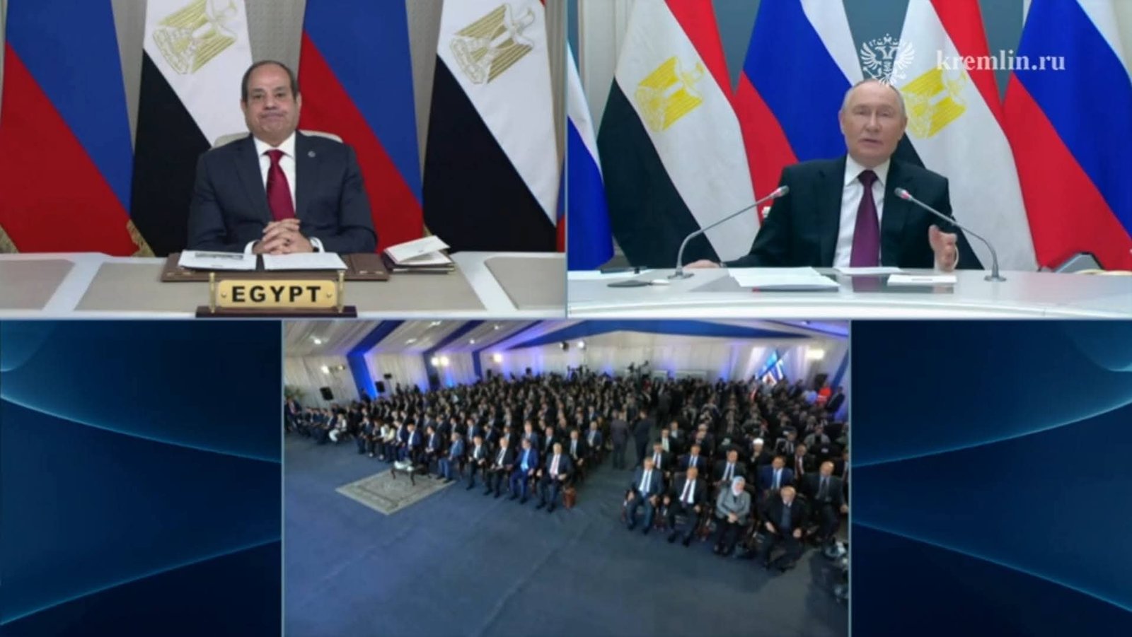 بوتين والرئيس السيسي يشاركان في صيغة الفيديو كونفرنس حفل تركيب سكن مفاعل اول وحدة كهرباء مصرية الضبع NPP