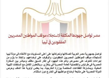 مصر تواصل جهودها المكثفة لاستجلاء موقف المواطنين المصريين المفقودين في ليبيا