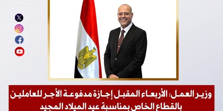 وزير العمل: الأربعاء المقبل إجازة مدفوعة الأجر للعاملين بالقطاع الخاص بمناسبة عيد الميلاد المجيد