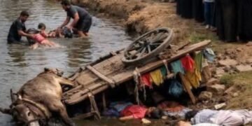 فاجعة تهز قرية البستان بمحافظة دمياط انقلاب عربية كارو في الترعة وعليها اطفال